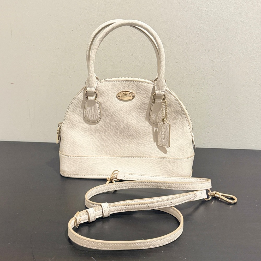 Coach Mini Cora Domed Crossbody Satchel White Crossgrain Leather Bag